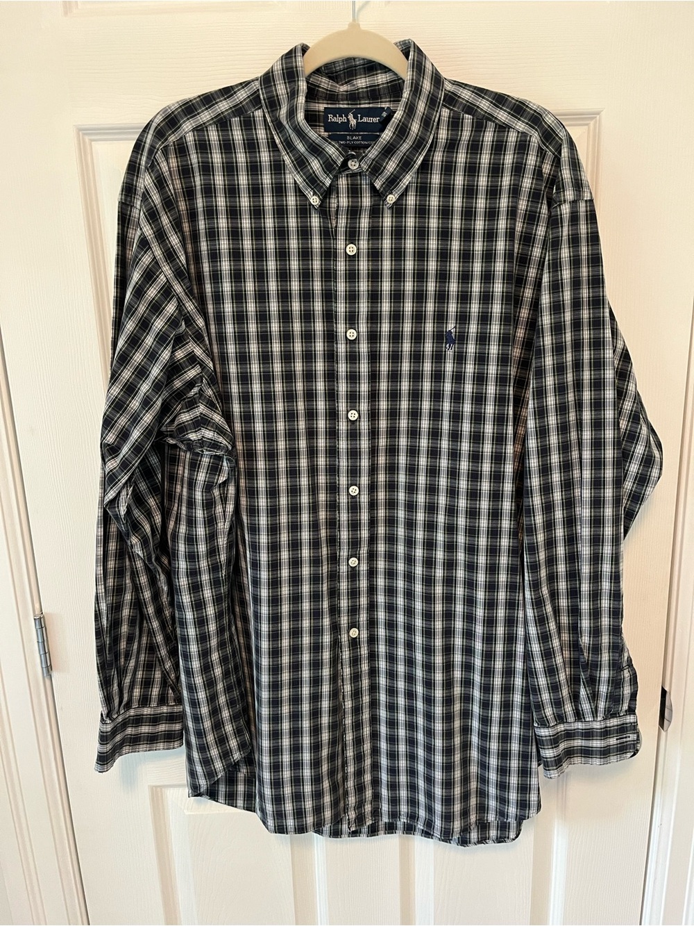 Vintage Ralph Lauren Navy/Green/White Plaid Button-Down Shirt -XL